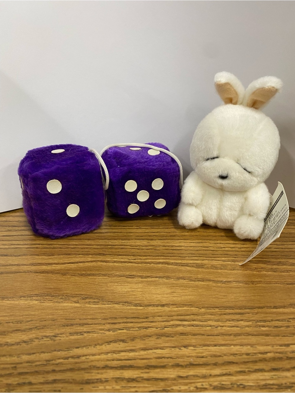 Mashimaro White Bunny and Purple Fuzzy Dice Bundle